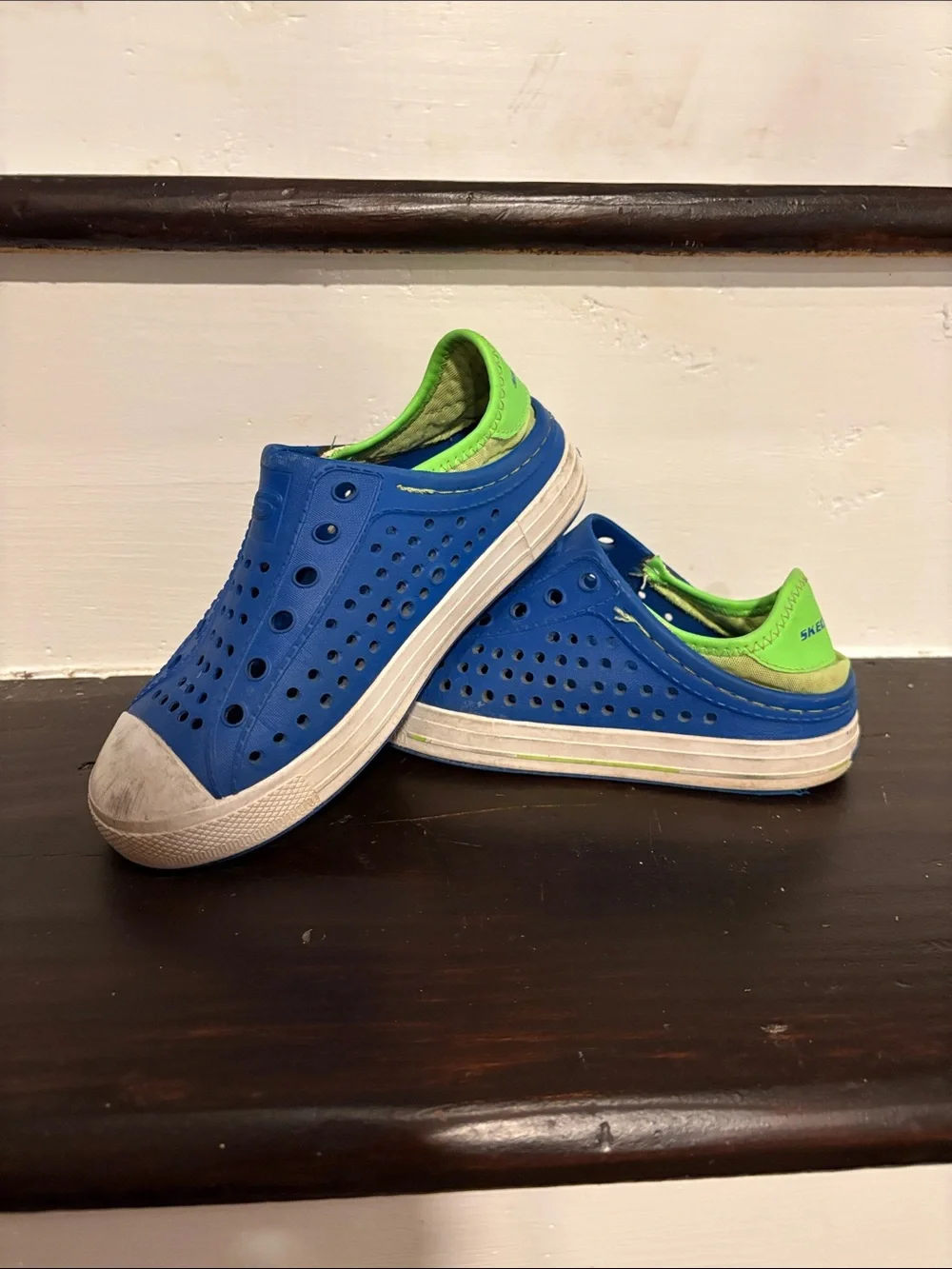 Skechers Blue Slip-On Perforated Kids Water Shoes with Lime Lining